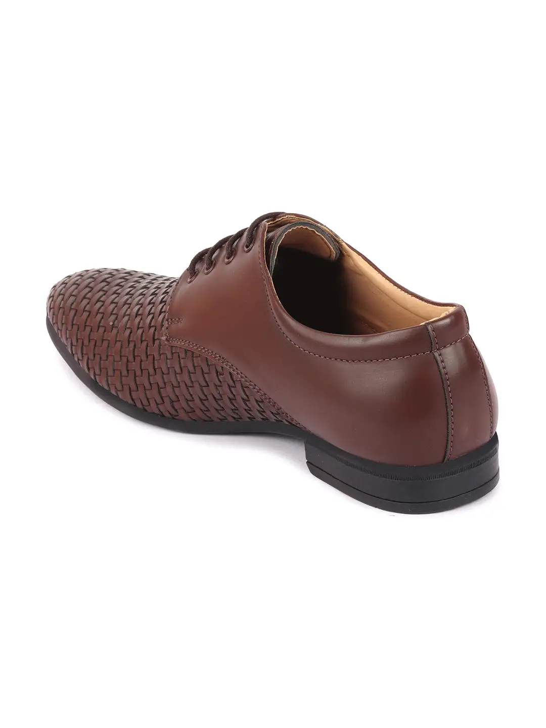 Men Brown Knit Design Formal/Office Lace Up Shoes