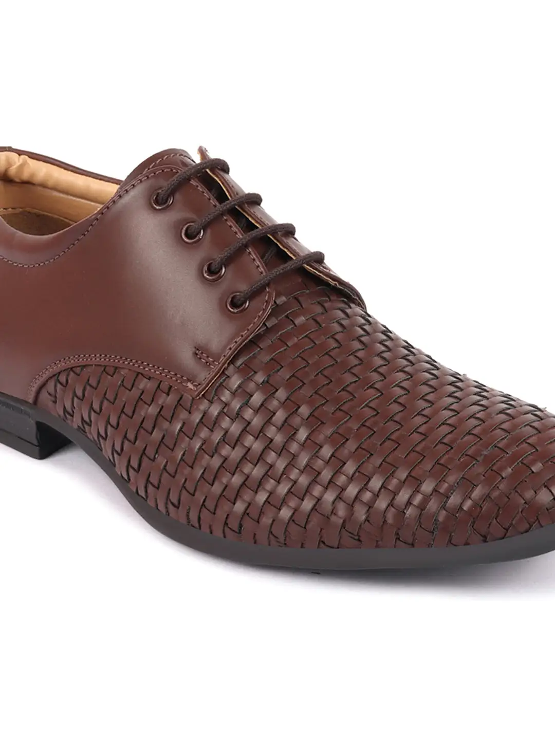 Men Brown Knit Design Formal/Office Lace Up Shoes