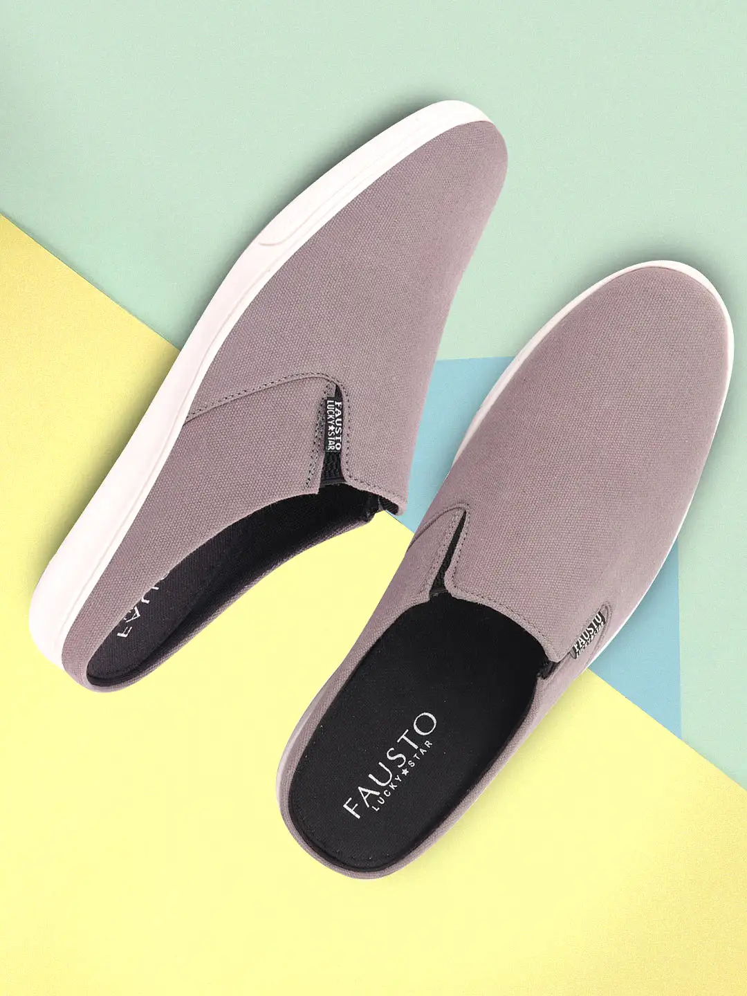 Men Grey Casual Back Open Canvas Stylish Slip On Shoes