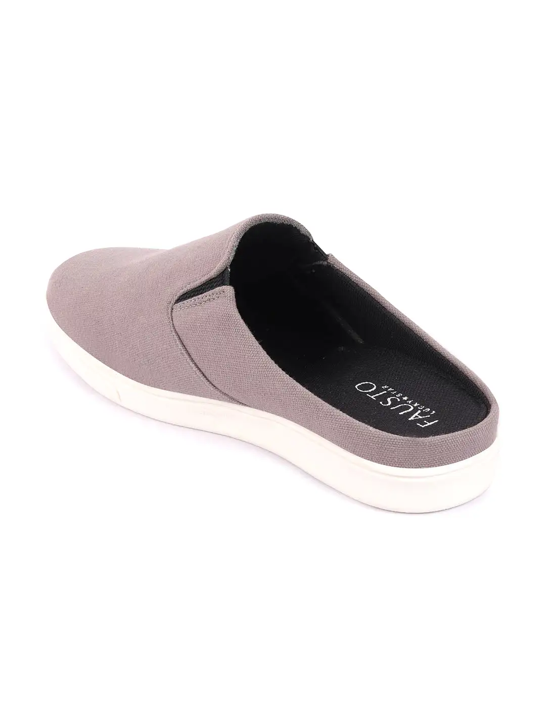 Men Grey Casual Back Open Canvas Stylish Slip On Shoes