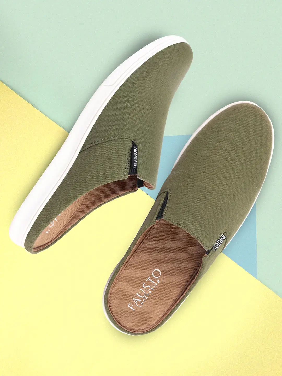 Men Olive Green Casual Back Open Canvas Stylish Slip On Shoes