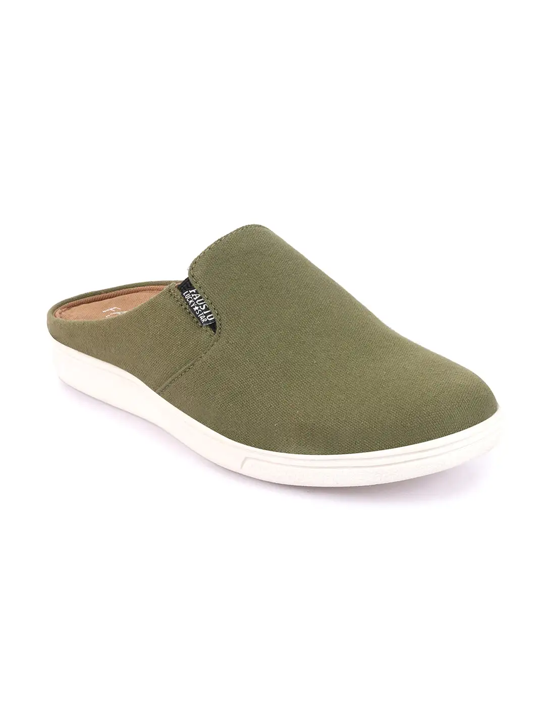 Men Olive Green Casual Back Open Canvas Stylish Slip On Shoes