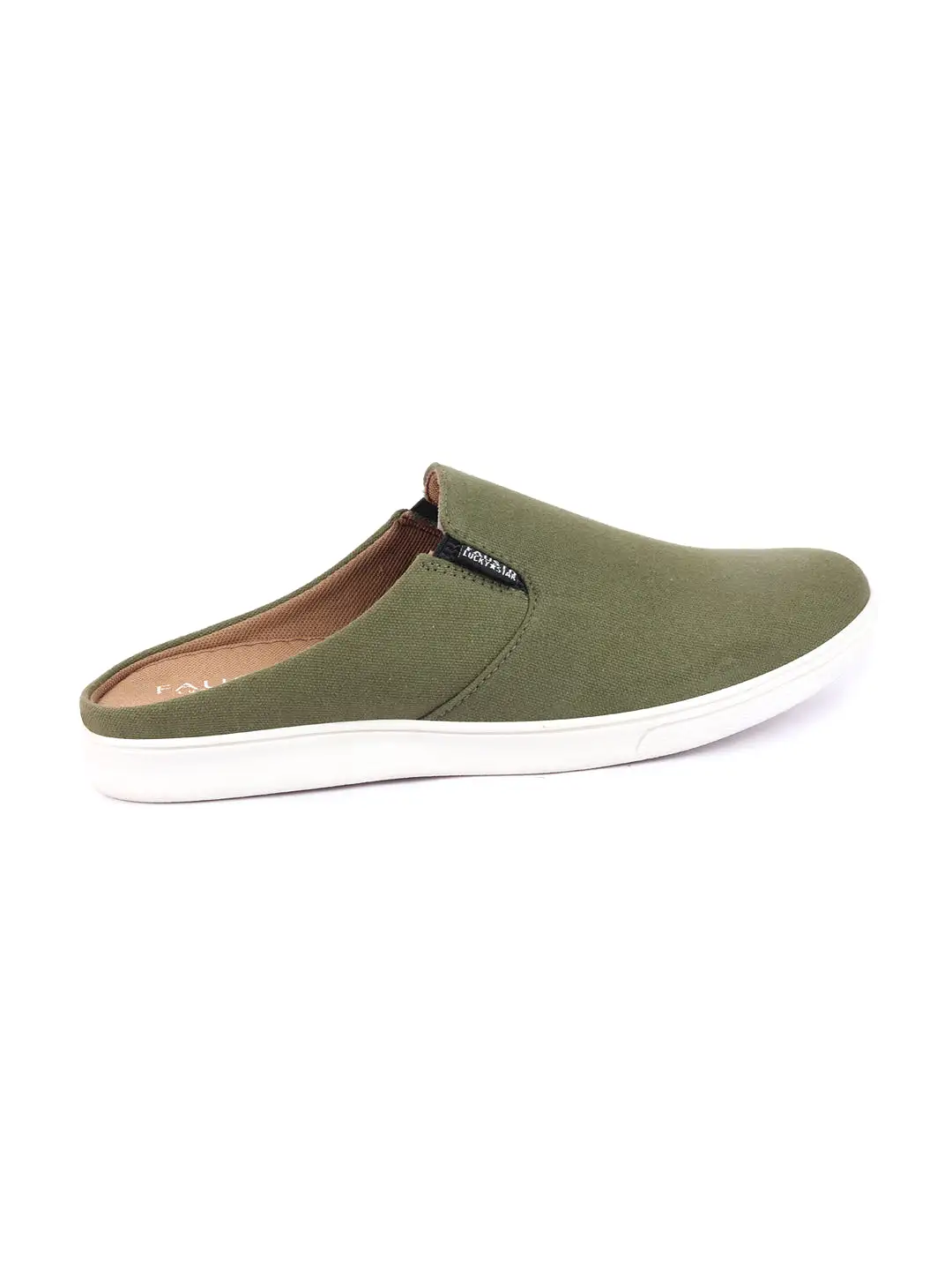 Men Olive Green Casual Back Open Canvas Stylish Slip On Shoes