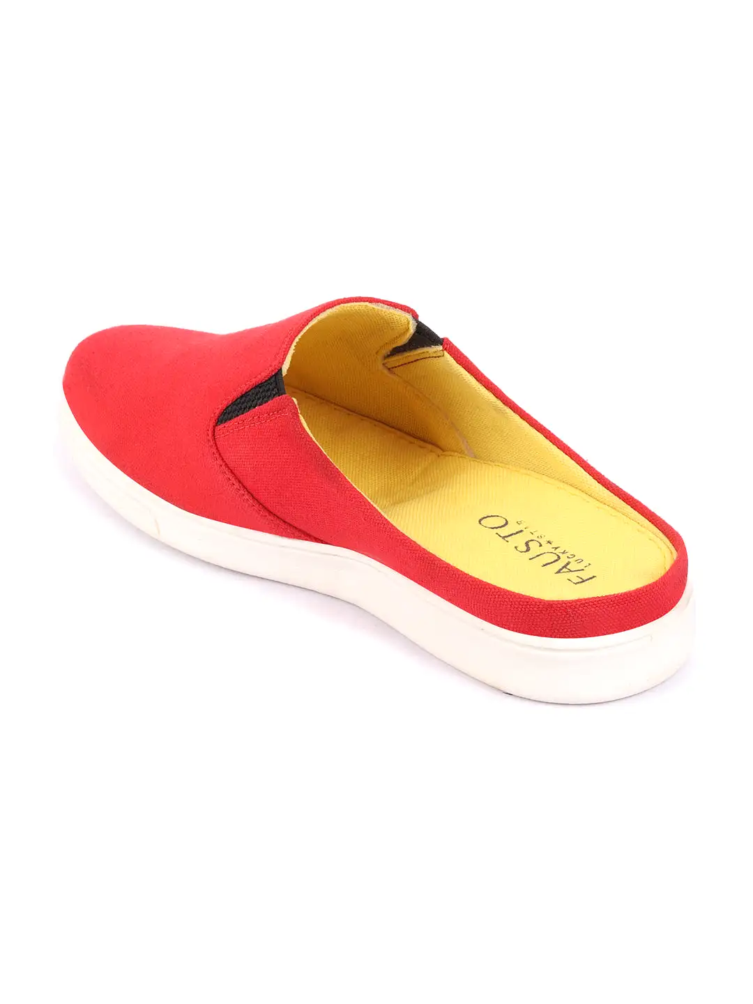 Men Red Casual Back Open Canvas Stylish Slip On Shoes