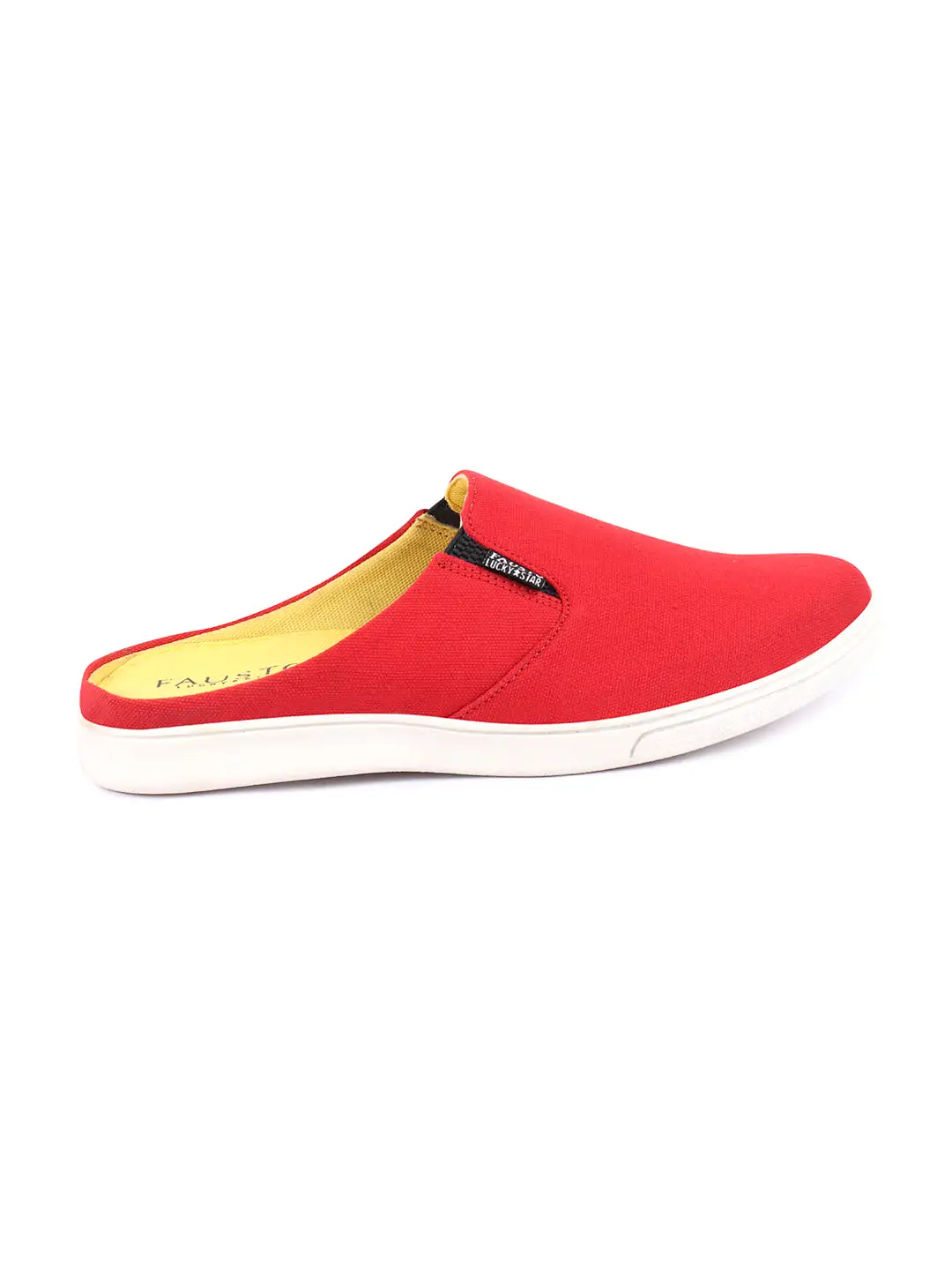 Men Red Casual Back Open Canvas Stylish Slip On Shoes