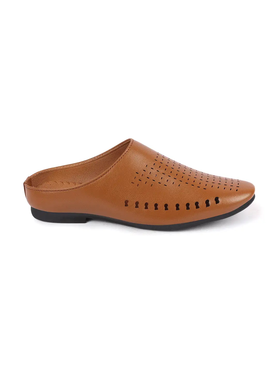 Men Tan Back Open Slip On Ethnic Mules Wedding Shoes