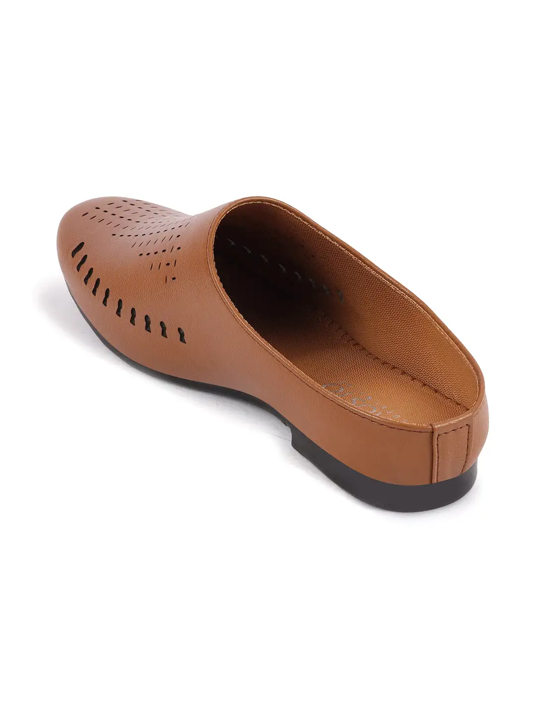 Men Tan Back Open Slip On Ethnic Mules Wedding Shoes