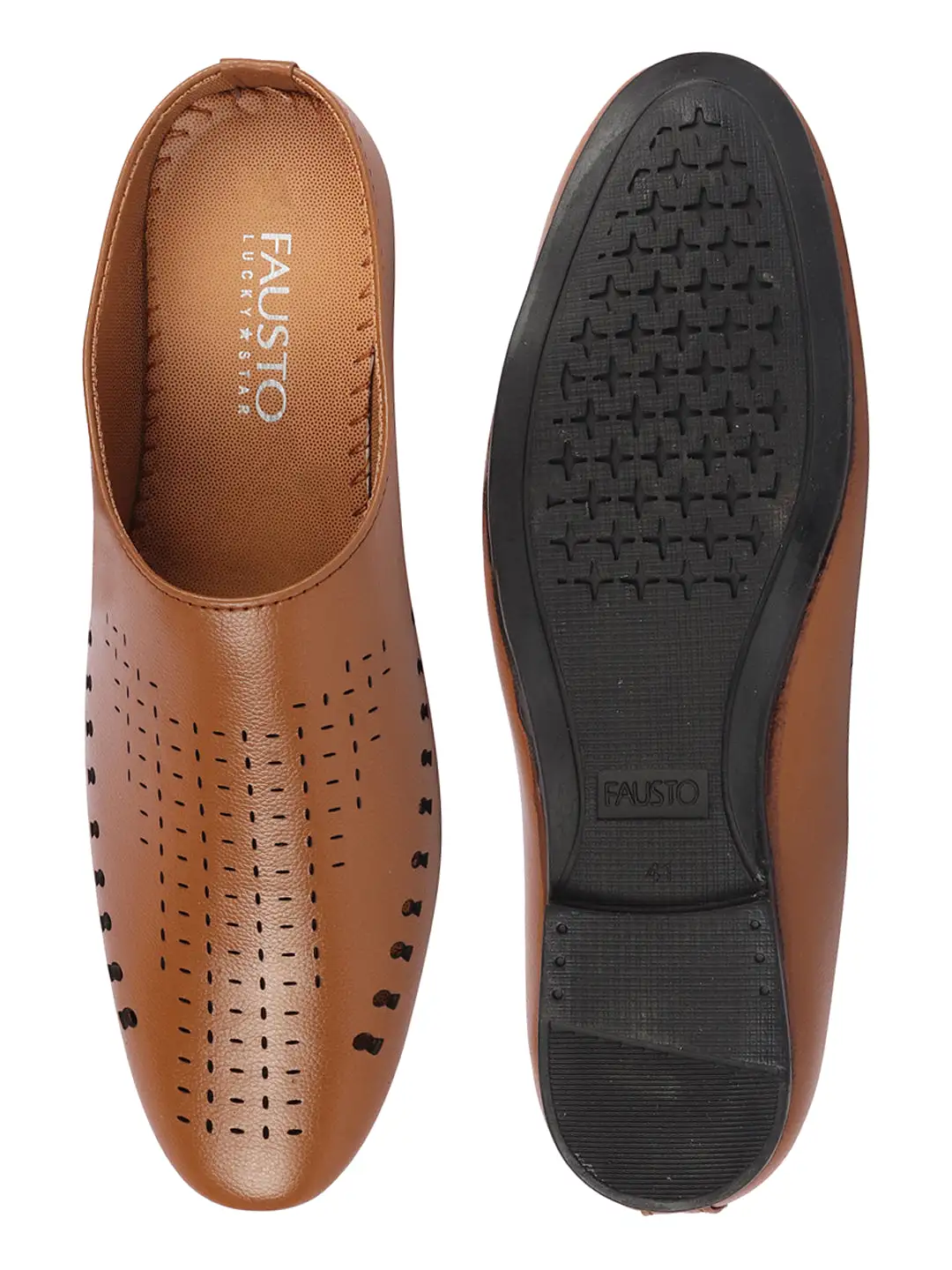 Men Tan Back Open Slip On Ethnic Mules Wedding Shoes