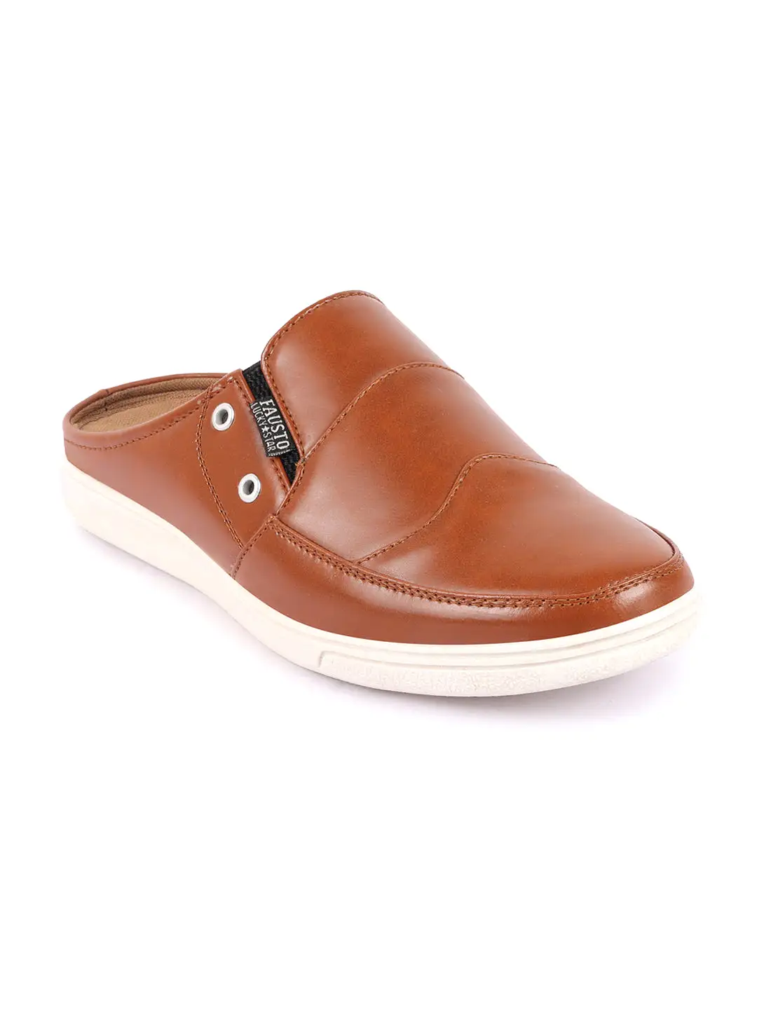 Men Tan Casual Back Open Classic Slip On Shoes