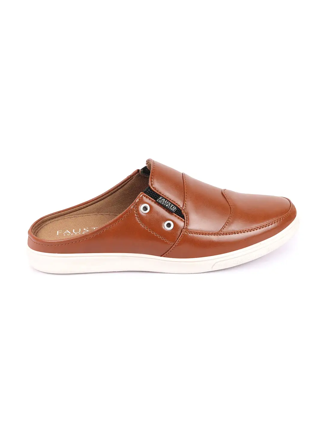 Men Tan Casual Back Open Classic Slip On Shoes