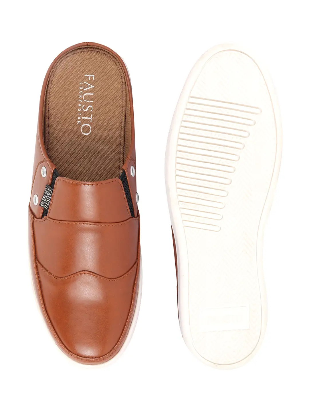 Men Tan Casual Back Open Classic Slip On Shoes