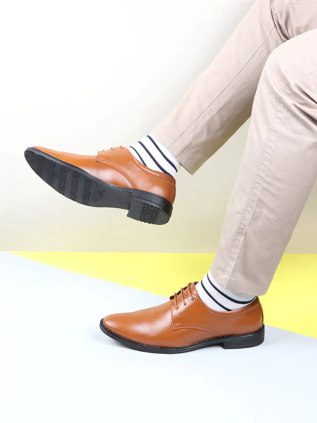 Men Tan Formal Office Work Lace Up Derby Shoes