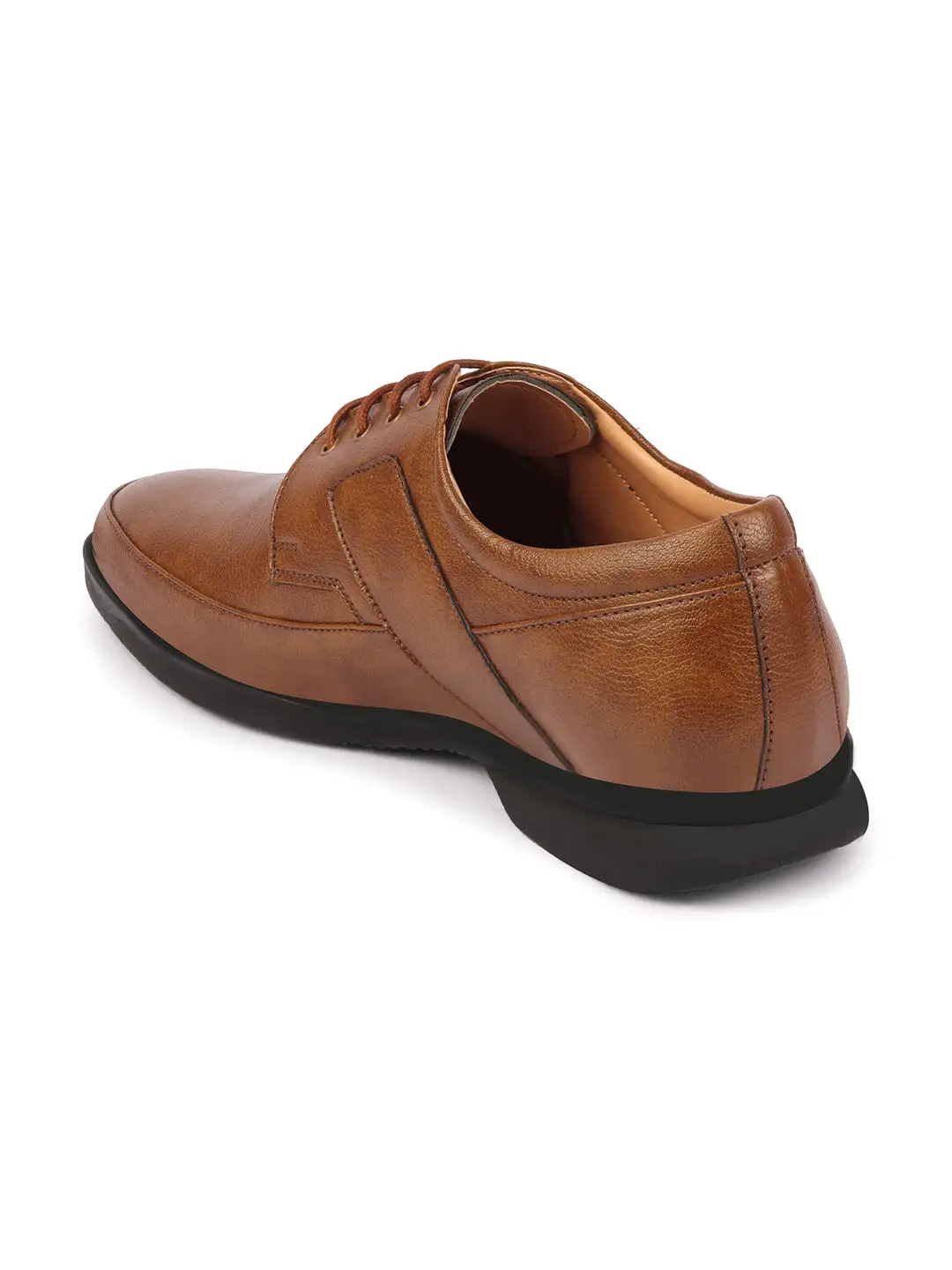 Men Tan Formal Side Strip Design Lace Up Shoes