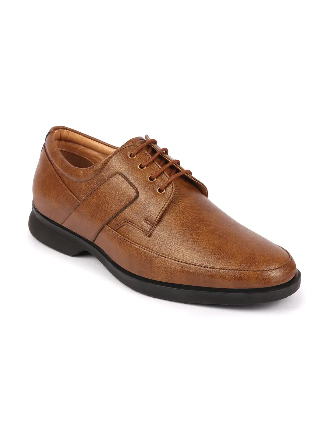 Men Tan Formal Side Strip Design Lace Up Shoes