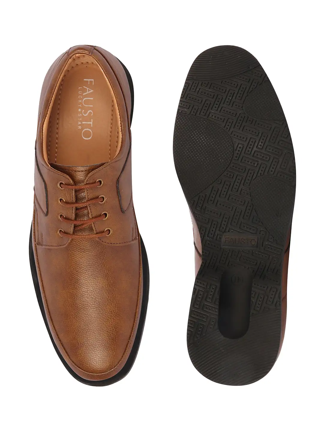 Men Tan Formal Side Strip Design Lace Up Shoes