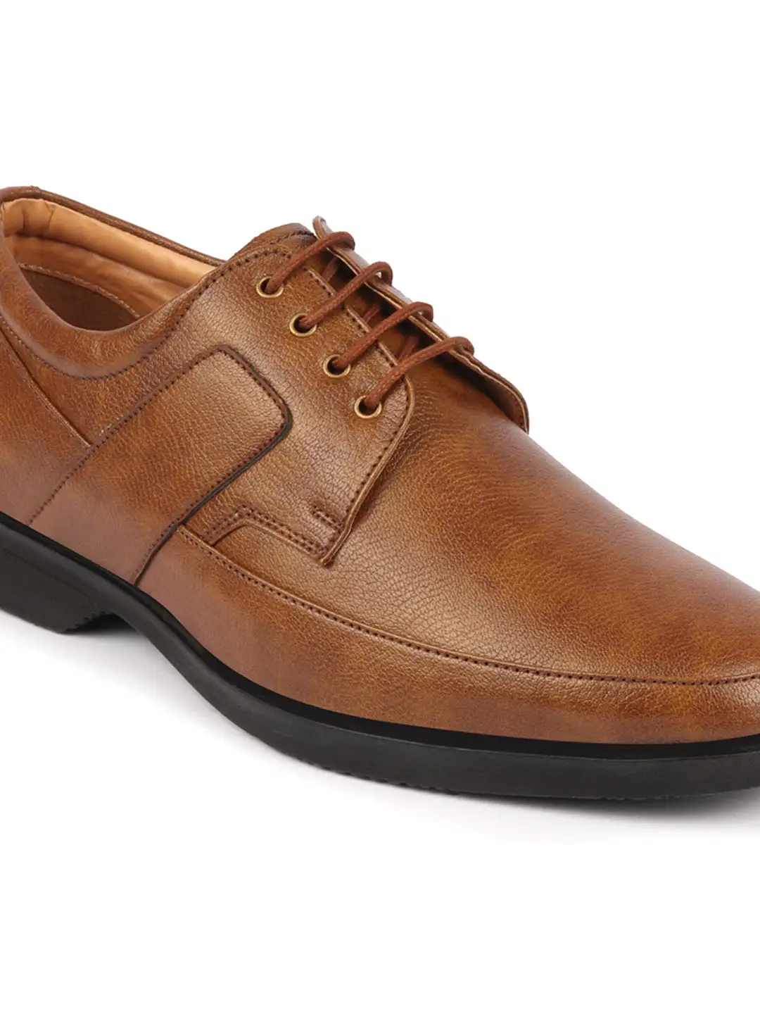 Men Tan Formal Side Strip Design Lace Up Shoes