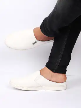 Men White Casual Back Open Canvas Stylish Slip On Shoes