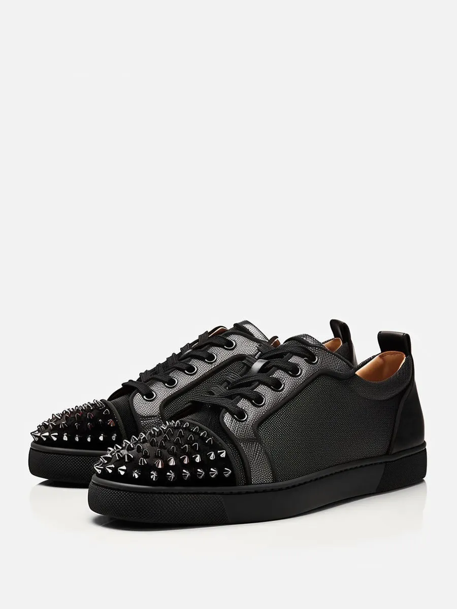 Mens Prom Party Sneakers Shoes Black Round Toe Lace Up Spike Milanoo Exclusive