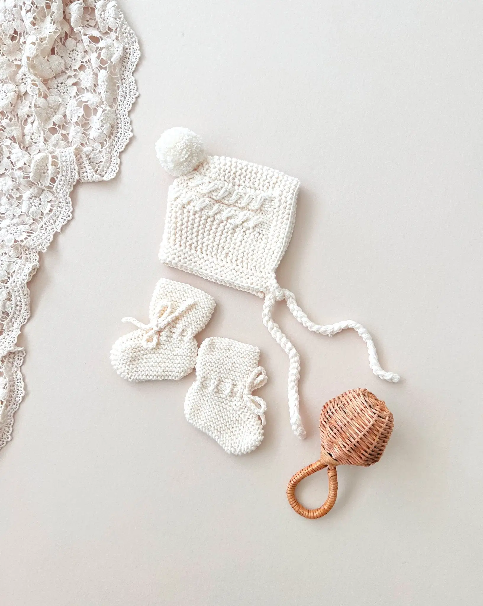 Merino Wool Bonnet & Bootie Set | Cream