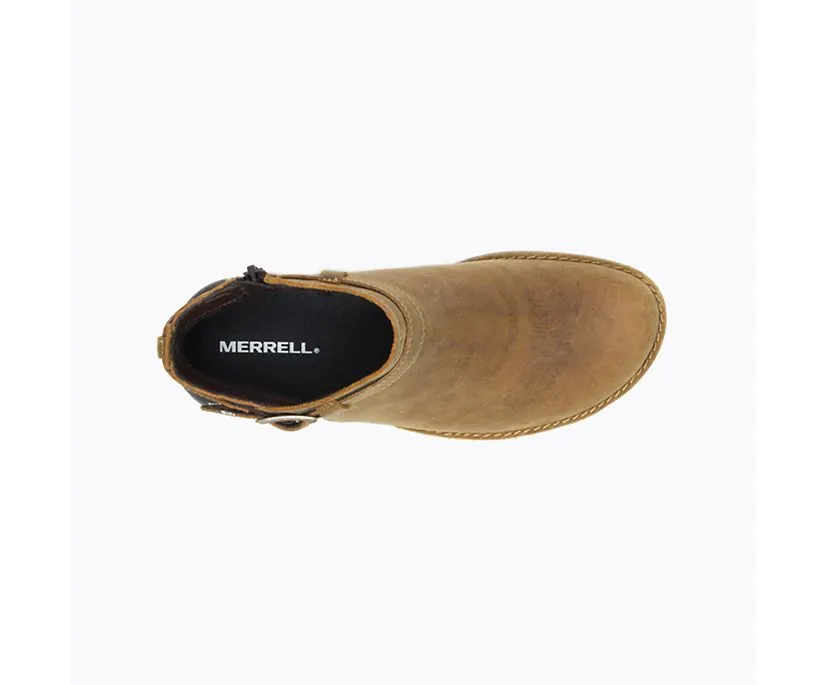 Merrell Womens Andover Bluff Waterproof Leather Bootie- Tan Oiled Leather