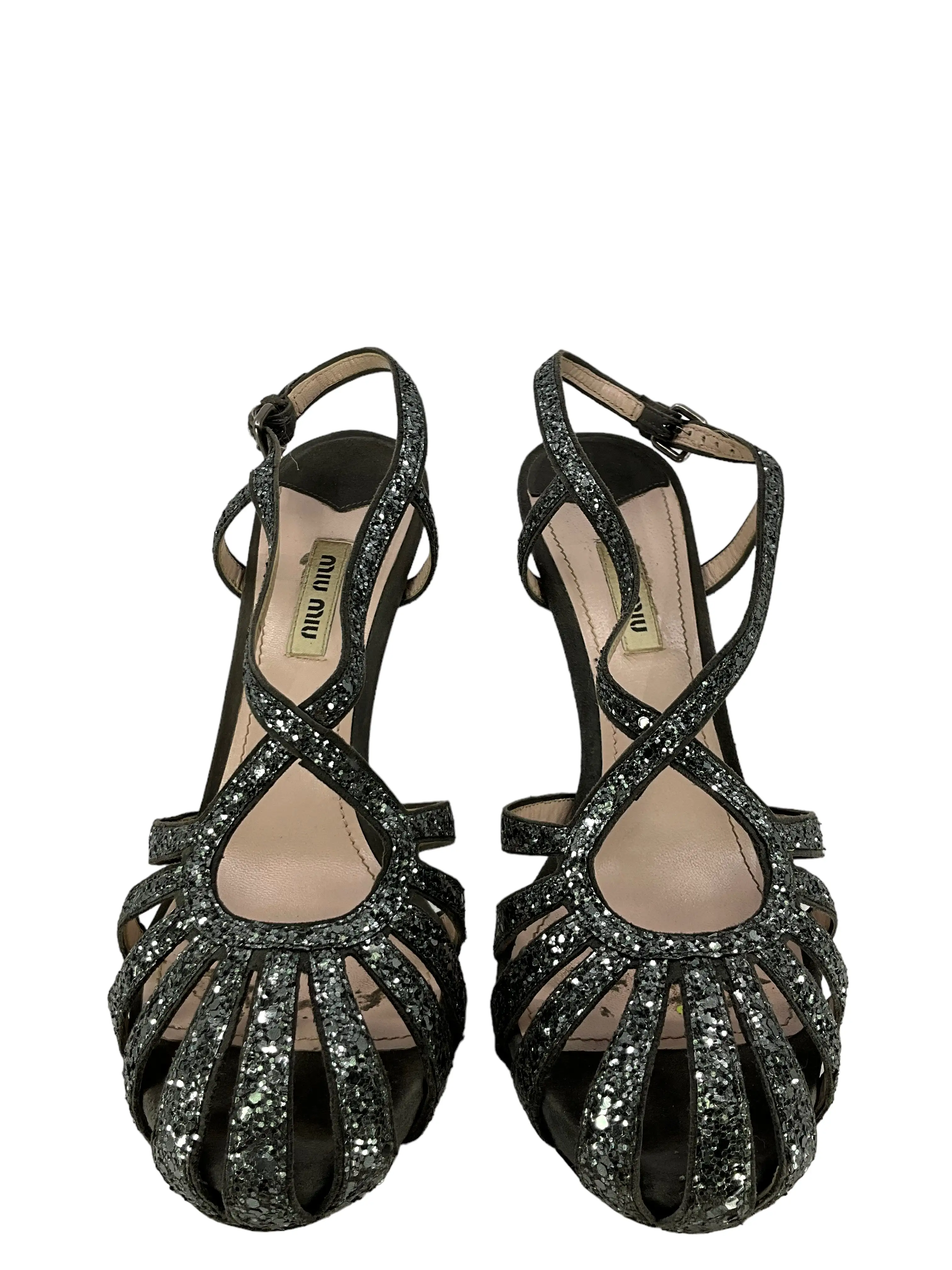 Miu Miu Embellished Leather Sandals Size 10