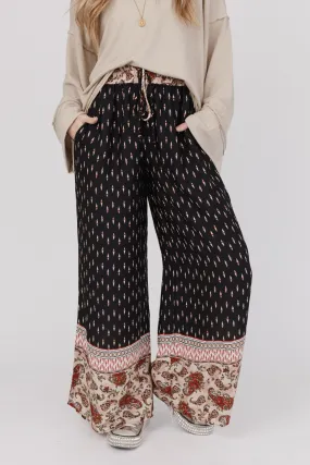 Nessie Wide Leg Drawstring Pant - Black