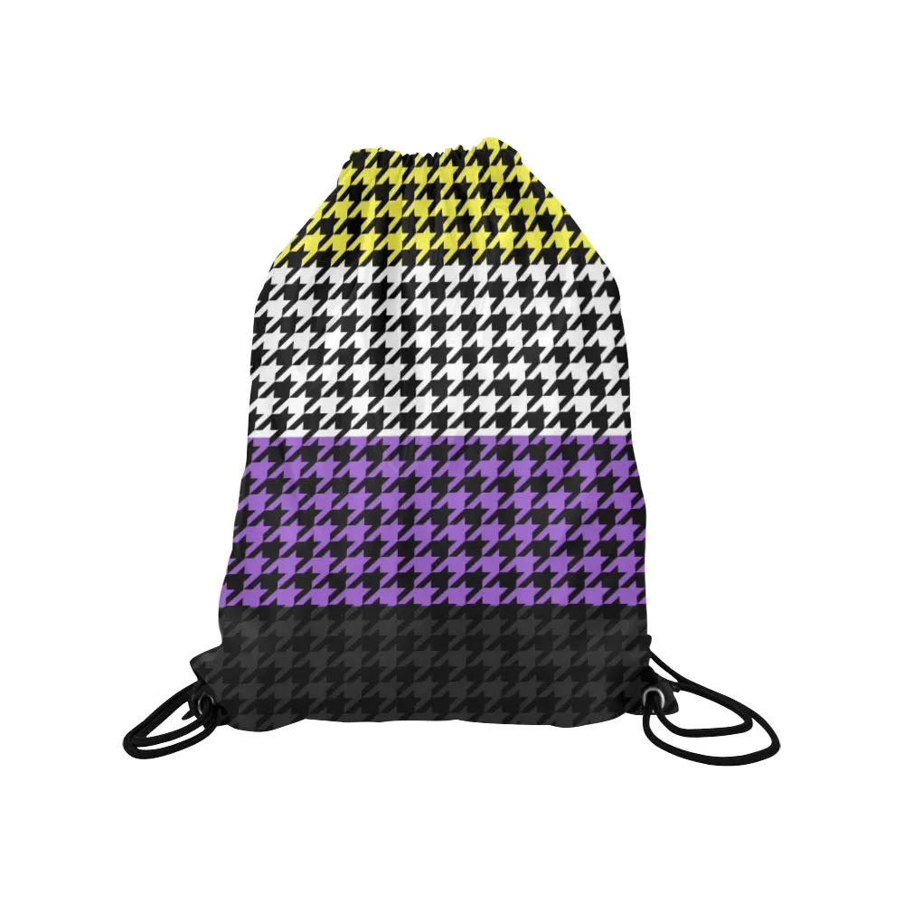 Non-Binary Pride Houndstooth Print Drawstring Bag