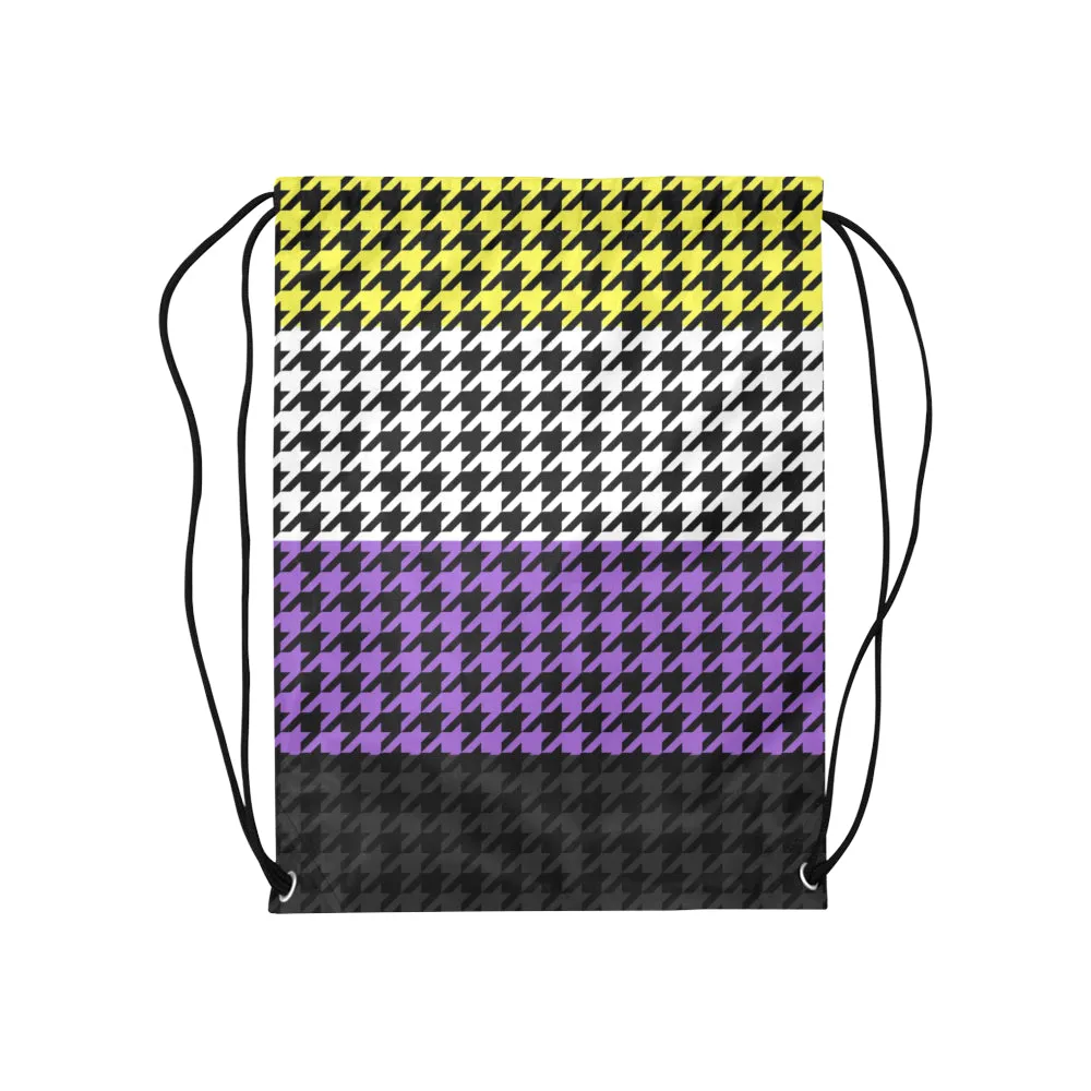 Non-Binary Pride Houndstooth Print Drawstring Bag