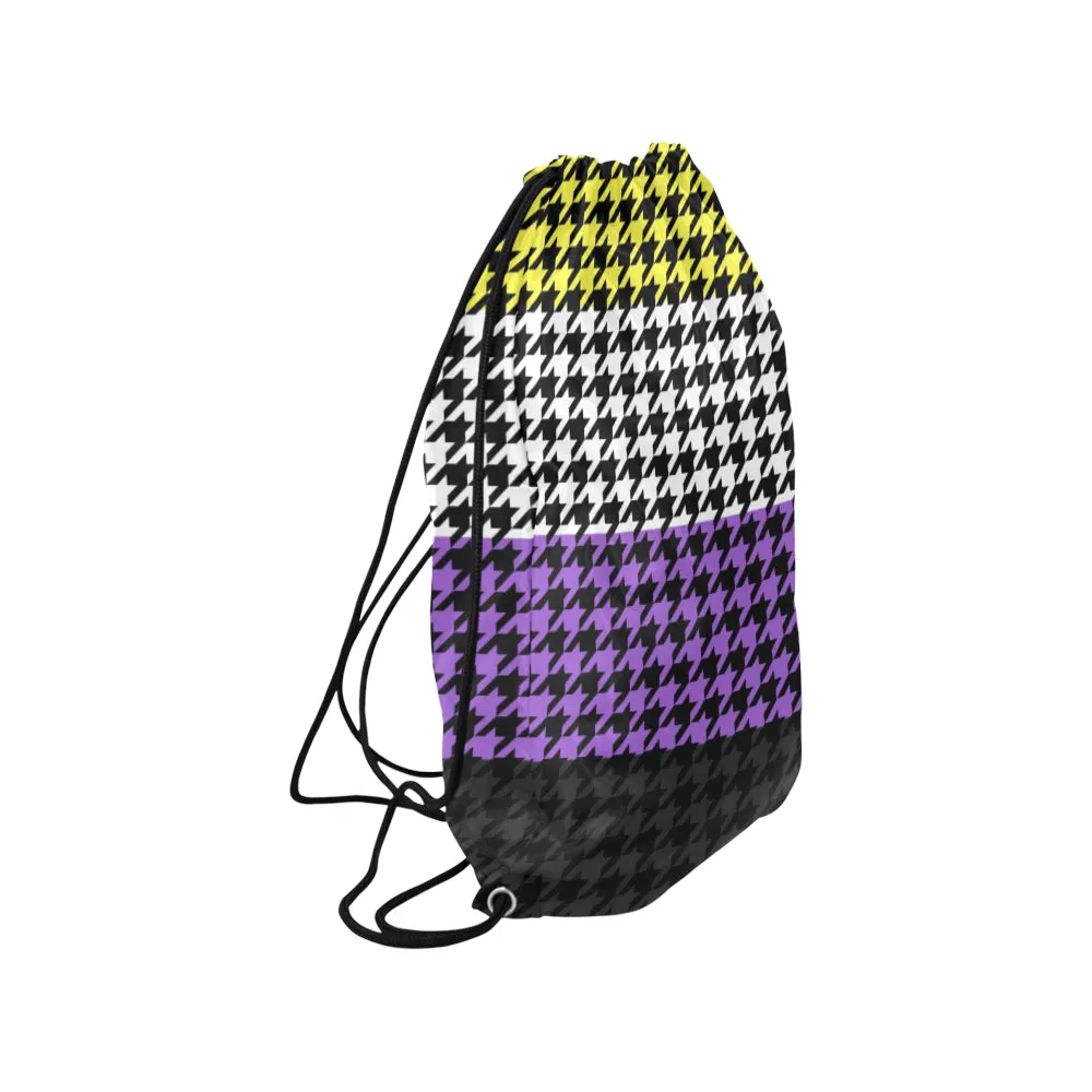 Non-Binary Pride Houndstooth Print Drawstring Bag