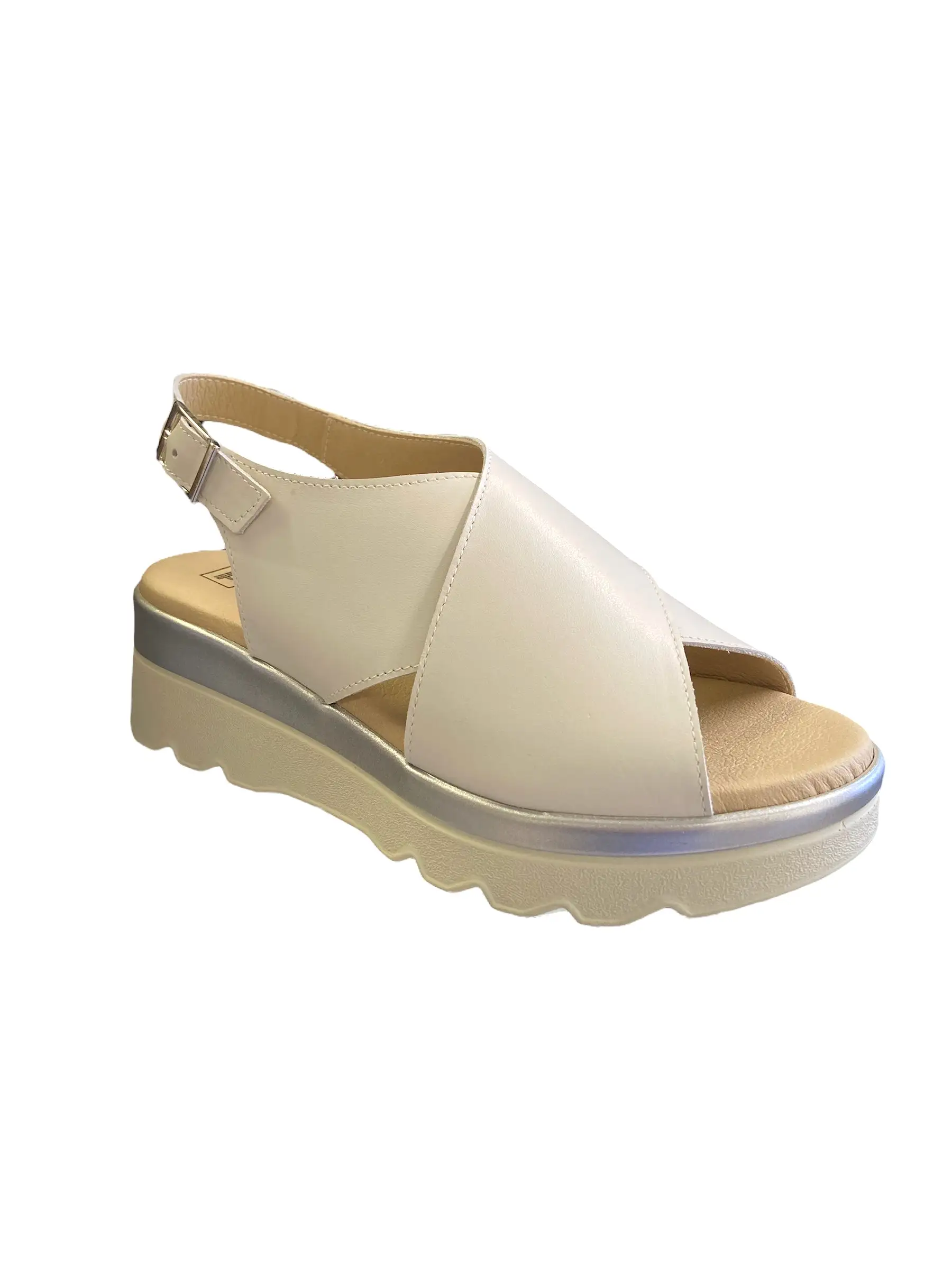 Pitillos Leather Wedge Sandal Off White