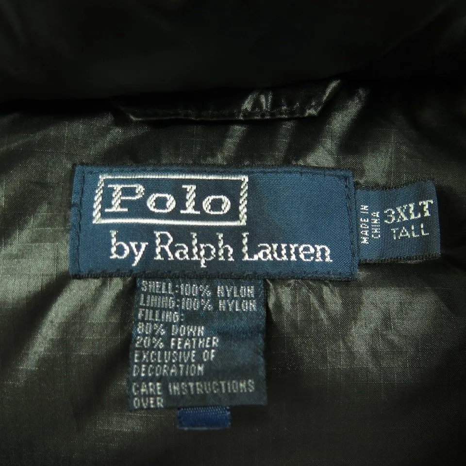 Polo Ralph Lauren Down Puffy Vest 3XL Tall New Wet Look Detachable Hood