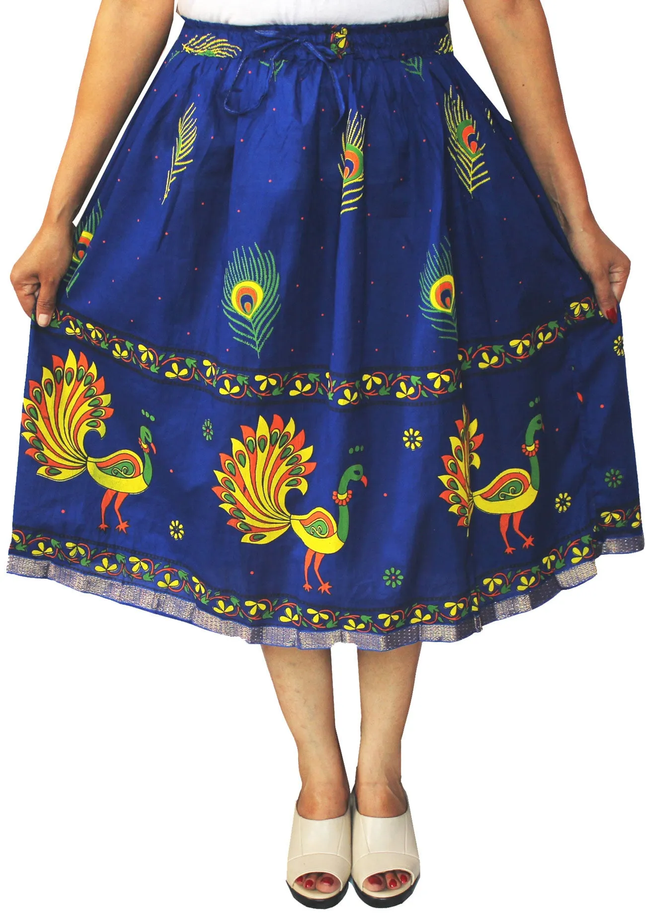 Printed Cotton Women Long Skirt India Clothes (Dark Blue)