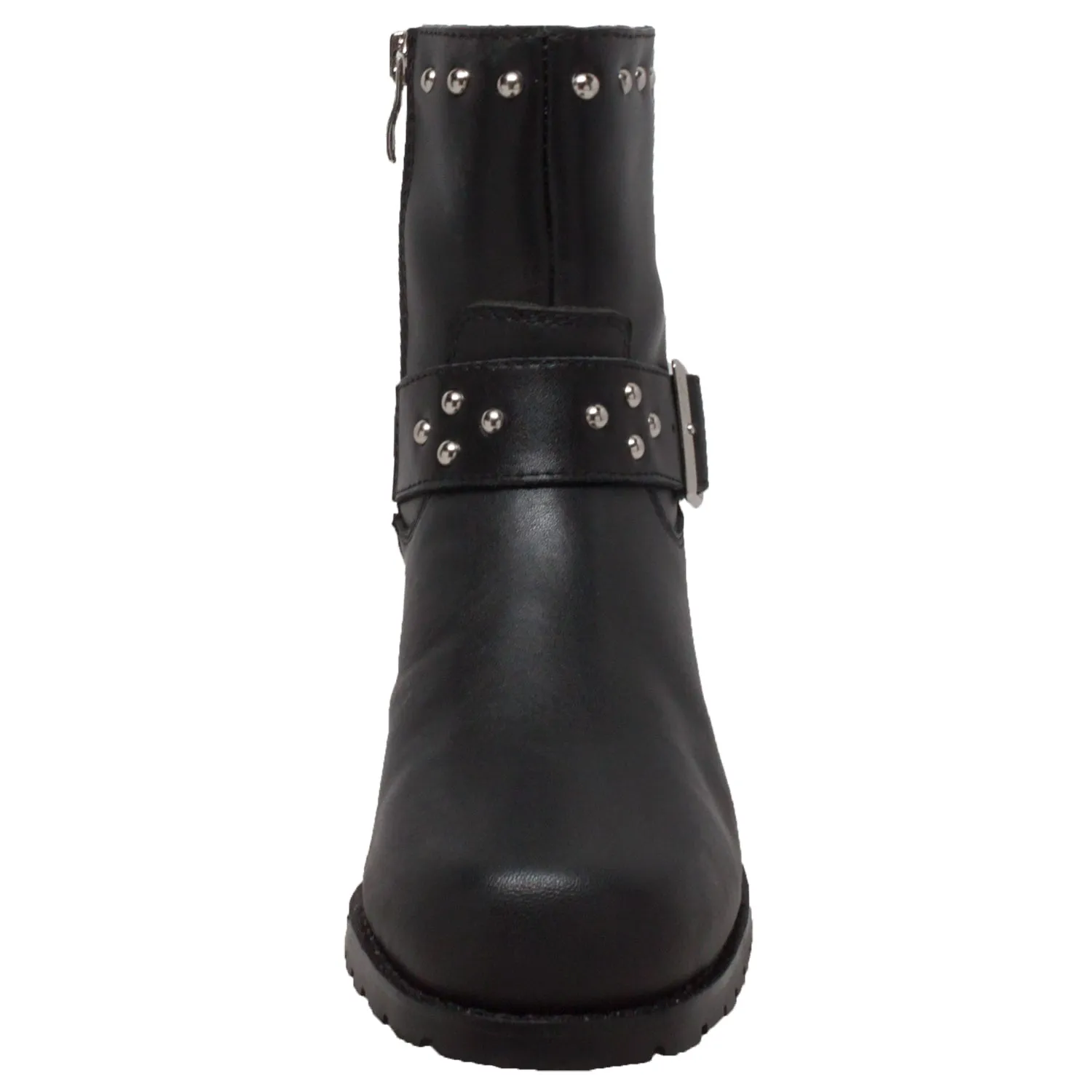 RideTecs Womens 6in Heeled Buckle Biker Black Military Boots