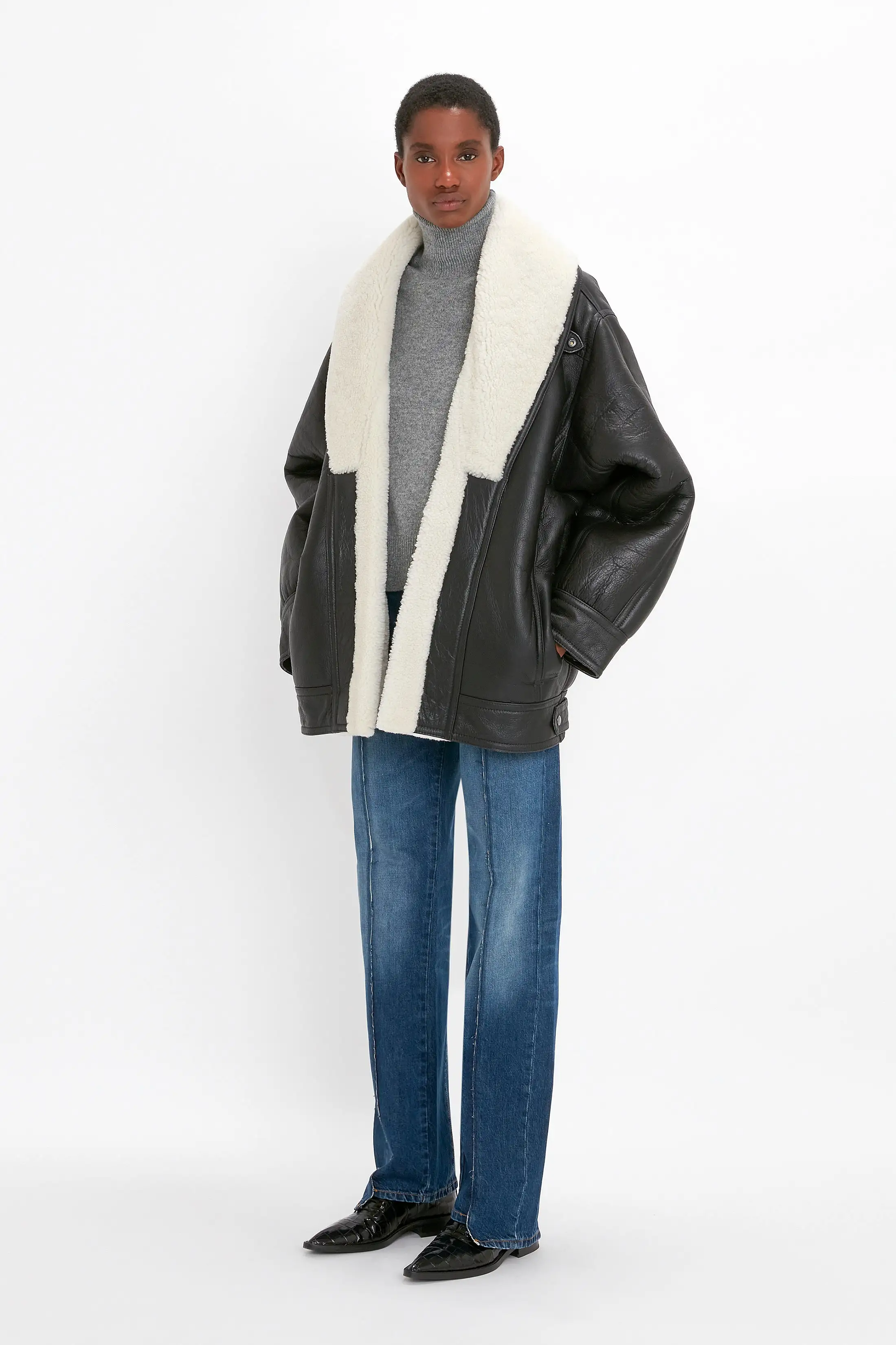 Shearling Coat In Monochrome