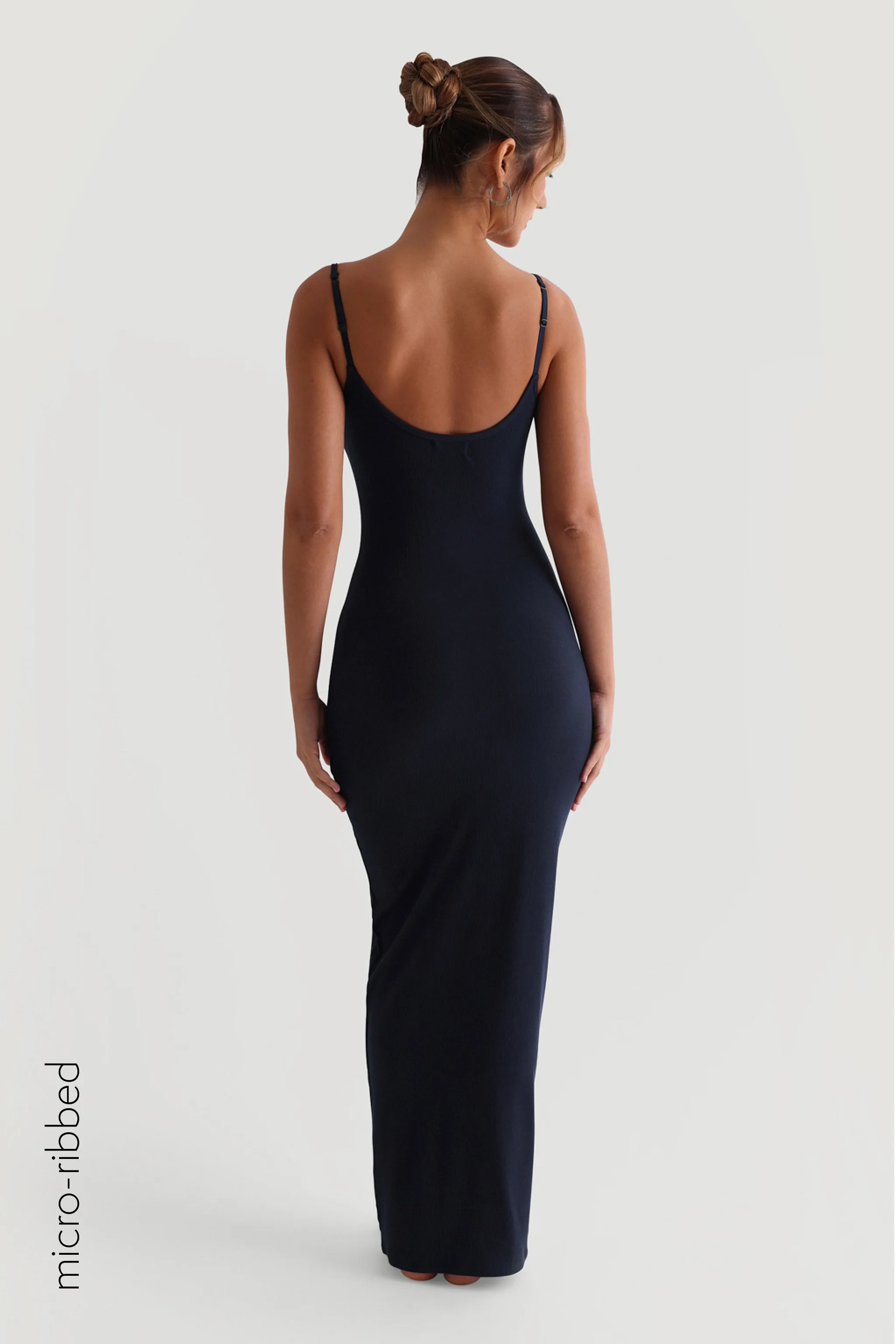 Slip-On Micro-Ribbed Maxi Dress - Navy