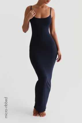 Slip-On Micro-Ribbed Maxi Dress - Navy