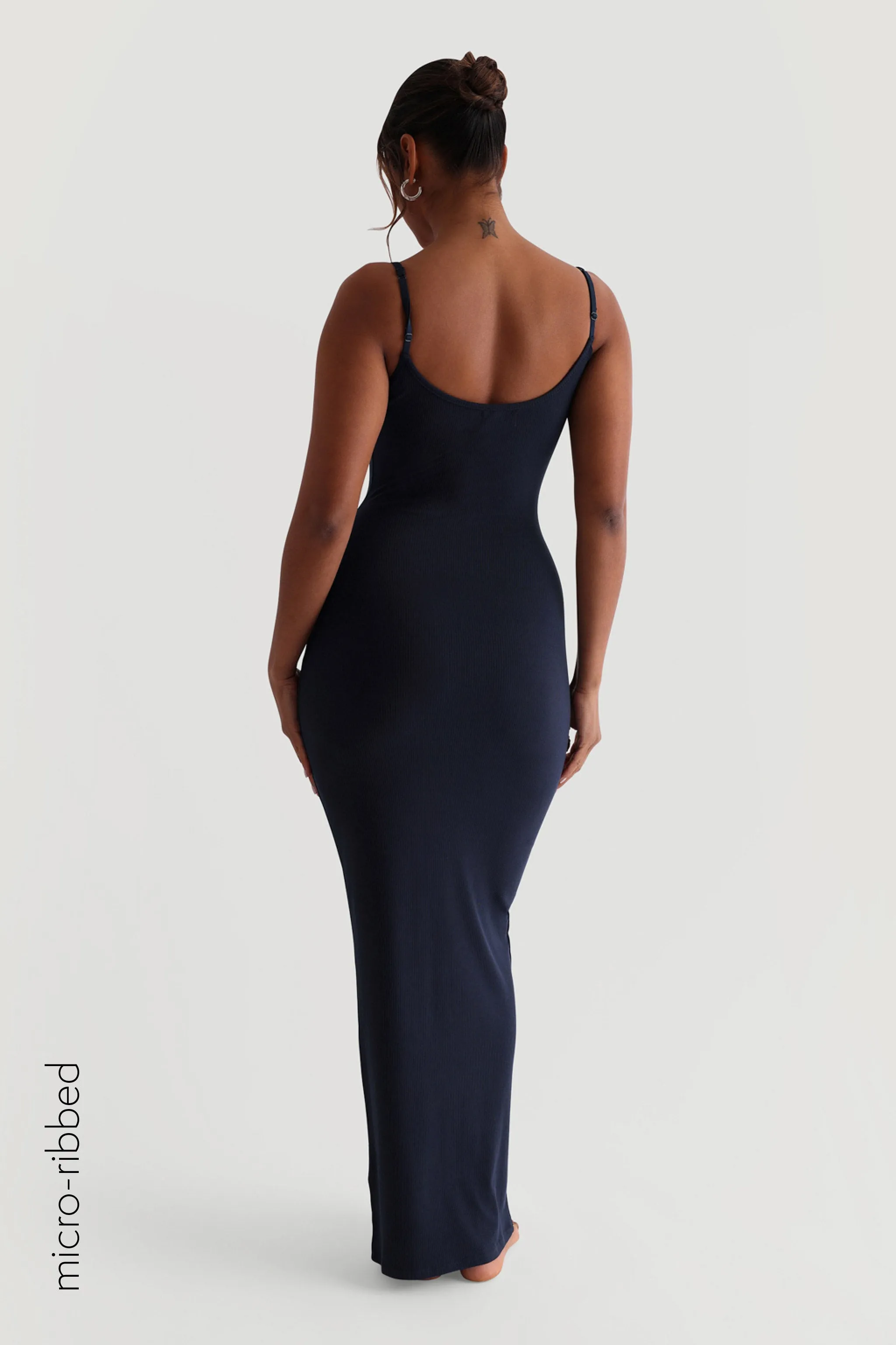 Slip-On Micro-Ribbed Maxi Dress - Navy