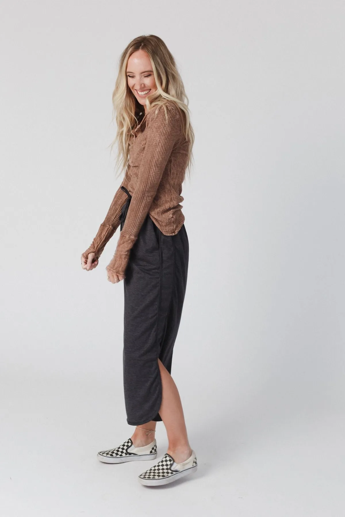 So Comfy Drawstring Maxi Skirt - Charcoal