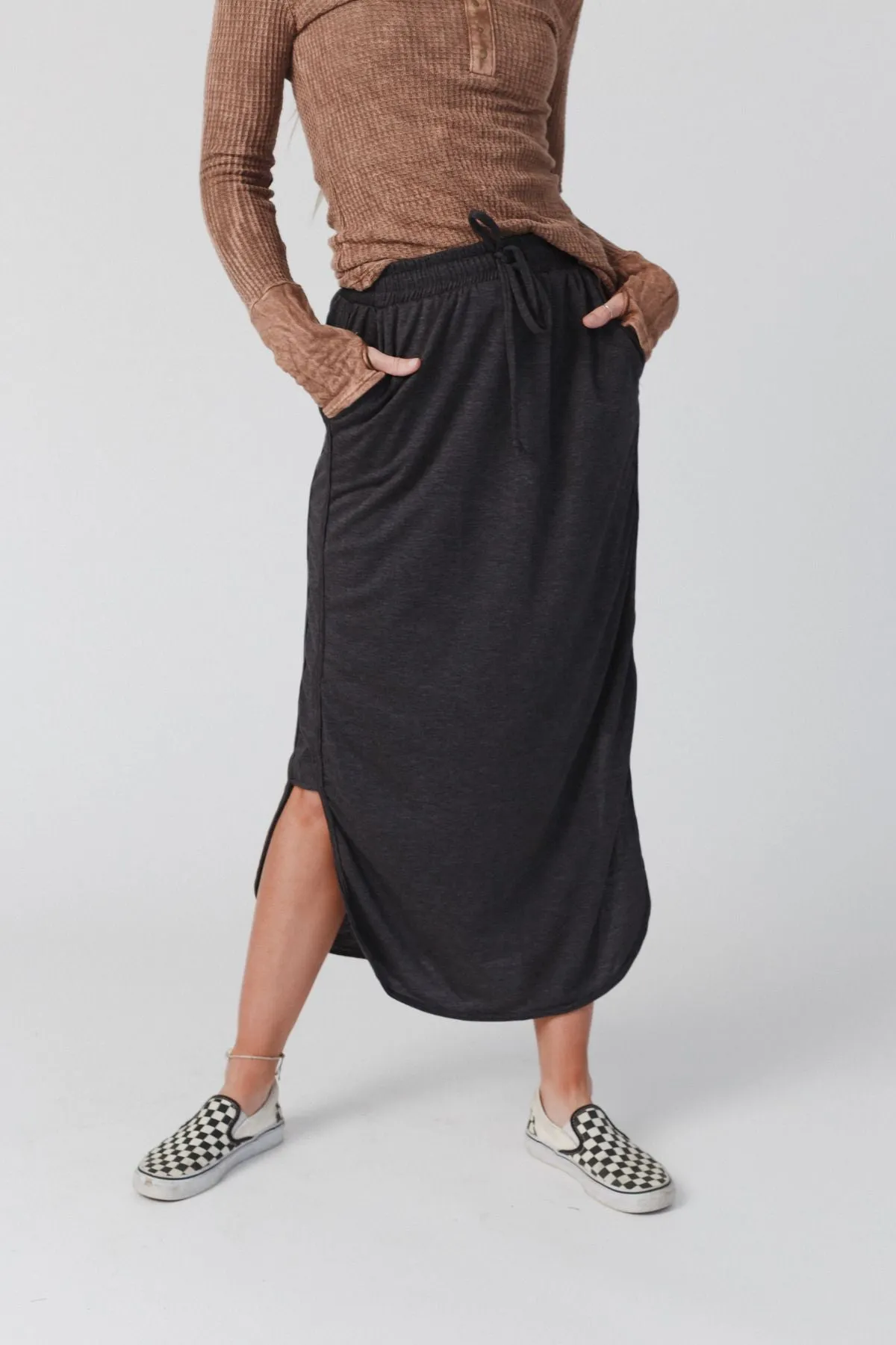 So Comfy Drawstring Maxi Skirt - Charcoal