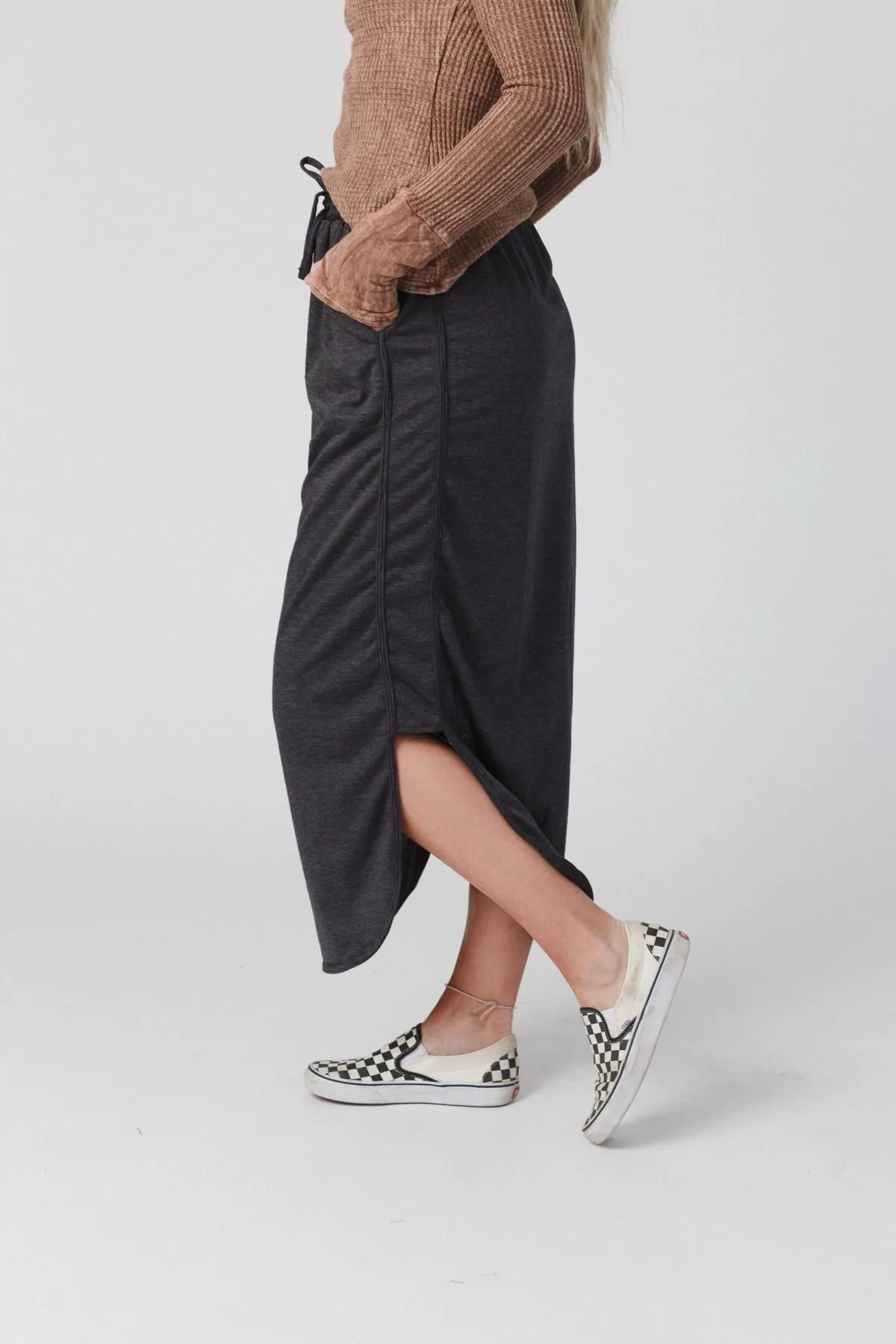 So Comfy Drawstring Maxi Skirt - Charcoal