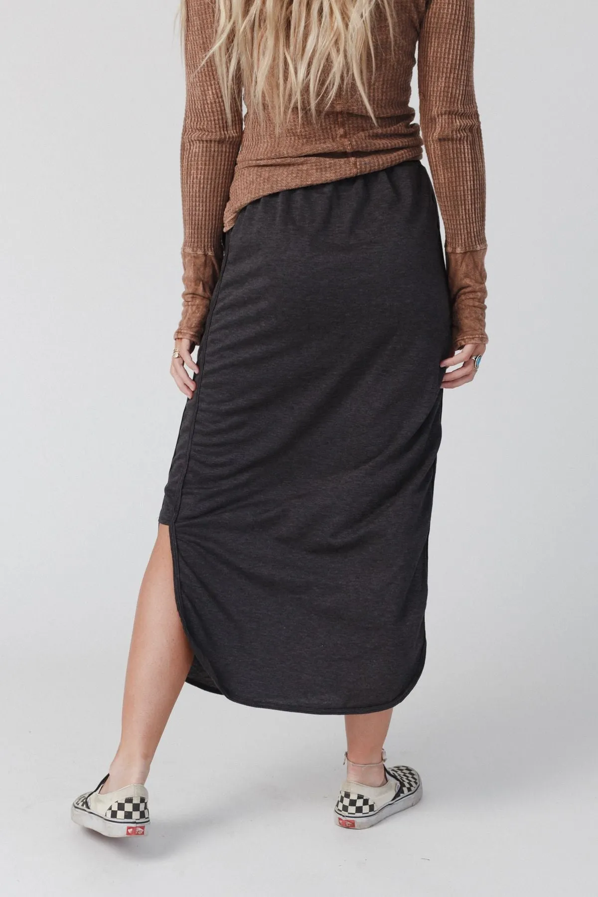 So Comfy Drawstring Maxi Skirt - Charcoal