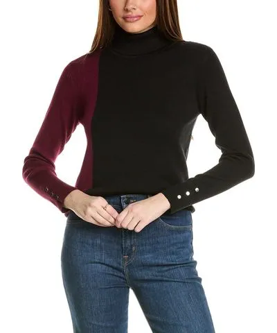 T Tahari Turtleneck Colorblocked Rib Pullover