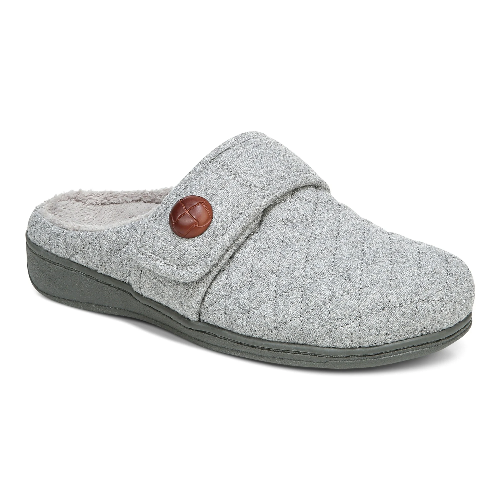 Vionic Womens Carlin Slip On Slipper-Light Grey