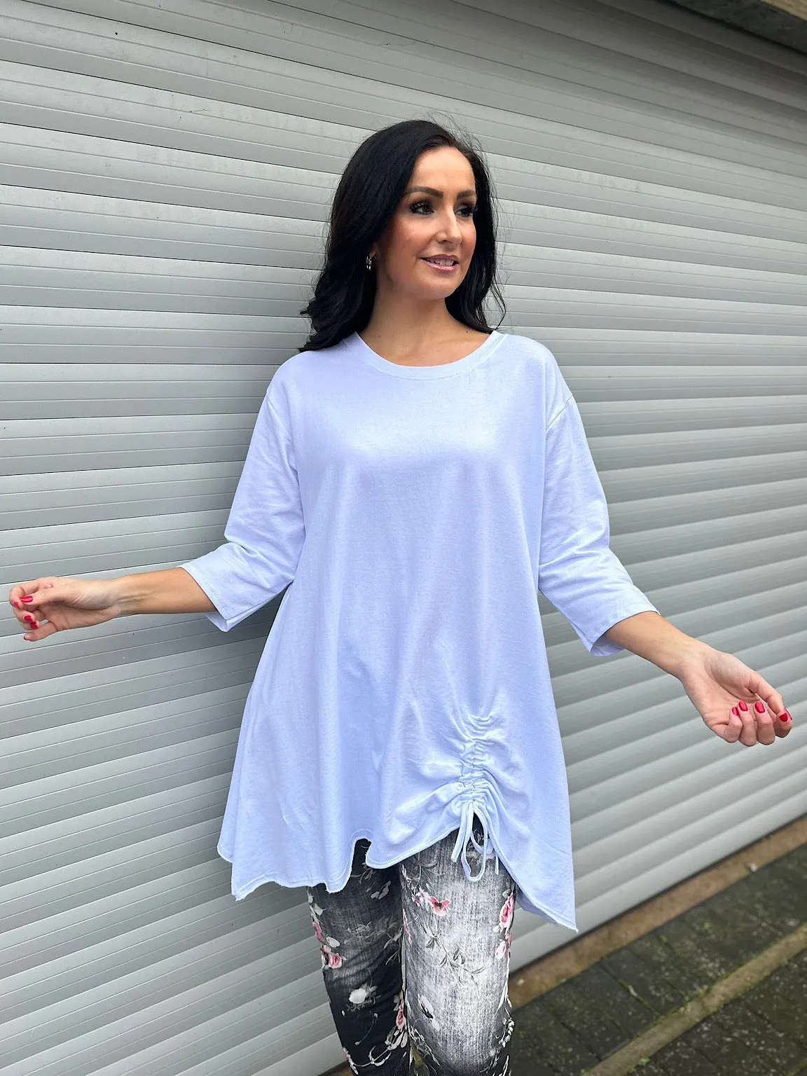 White Hankey Hem Drawstring Tunic Demi