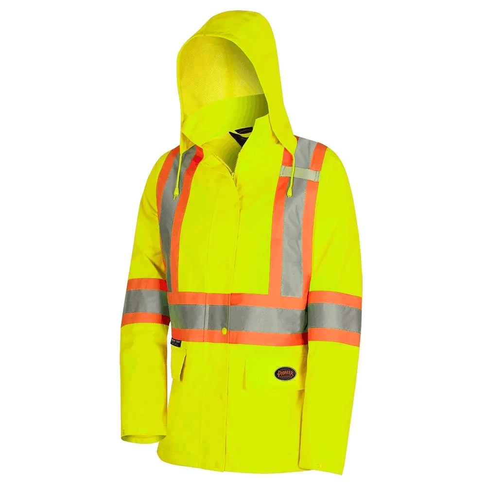 Women's Pioneer High-Visibility Waterproof Rain Work Jacket - Yellow