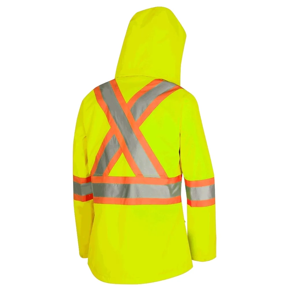 Women's Pioneer High-Visibility Waterproof Rain Work Jacket - Yellow