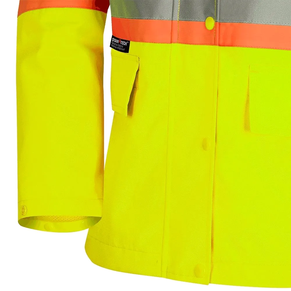 Women's Pioneer High-Visibility Waterproof Rain Work Jacket - Yellow